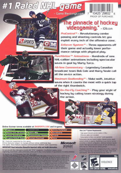 NHL 2K6 | Xbox | back cover | region=North America | source-country=United States | zypher-v2 | moby-ce74abb4c7c2 | Data by MobyGames.com