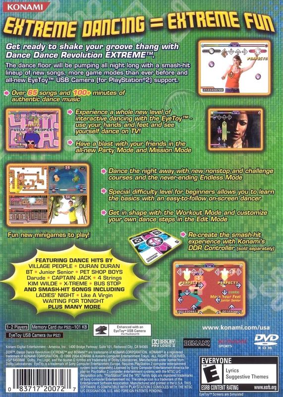 Dance Dance Revolution: Extreme | PlayStation 2 | back cover | region=North America | source-country=United States | zypher-v2 | moby-422f4c008591 | Data by MobyGames.com