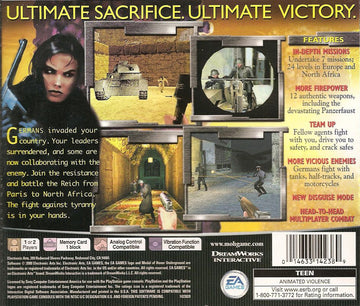 Medal of Honor: Underground | PlayStation | back cover | region=North America | source-country=Canada,United States | zypher-v2 | moby-ced68ed0b500 | Data by MobyGames.com