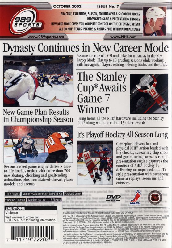 NHL FaceOff 2003 | PlayStation 2 | back cover | region=North America | source-country=United States | zypher-v2 | moby-b15f7c210955 | Data by MobyGames.com