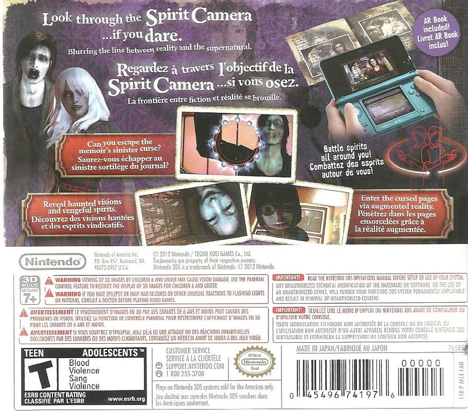 
Spirit Camera: The Cursed Memoir | Nintendo 3DS | back cover | Data by MobyGames.com