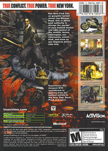 
True Crime: New York City | Xbox | back cover | Data by MobyGames.com