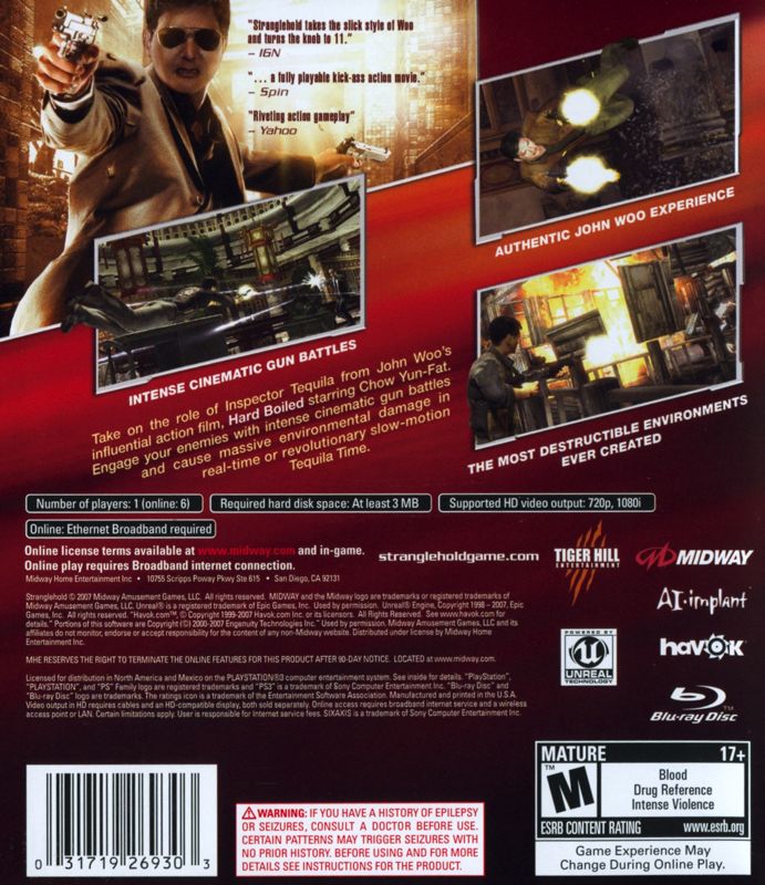 Stranglehold | PlayStation 3 | back cover | Data by MobyGames.com