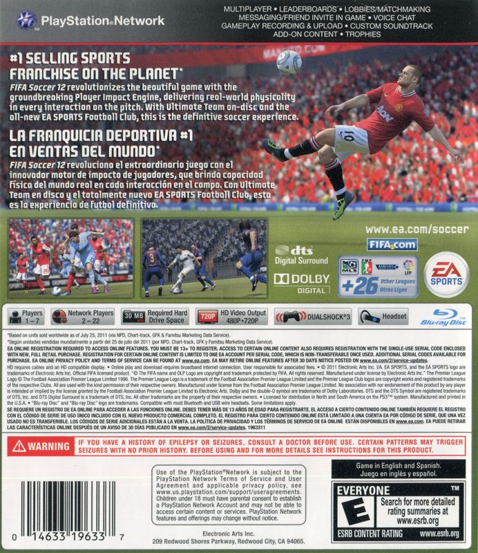 
FIFA Soccer 12 | PlayStation 3 | back cover | Data by MobyGames.com
