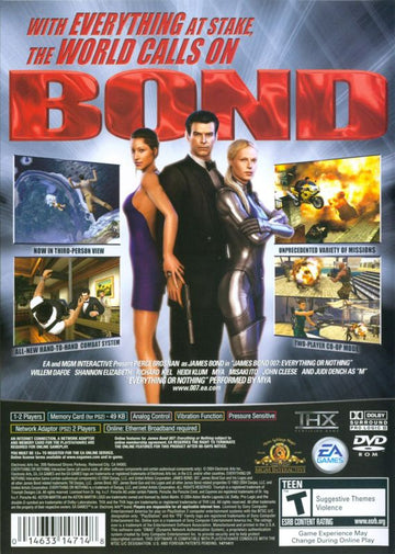 
007: Everything or Nothing | PlayStation 2 | back cover | Region: North America | source-country=Canada,United States | Data by MobyGames.com