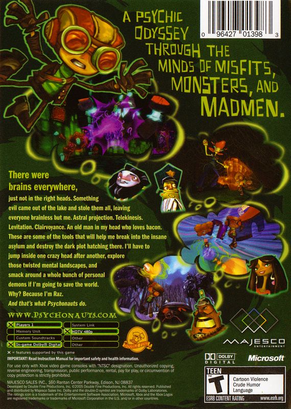 Psychonauts | Xbox | back cover | Data by MobyGames.com