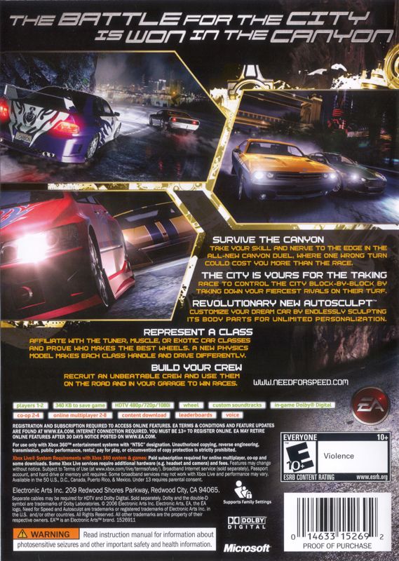 
Need for Speed: Carbon | Xbox 360 | back cover | Data by MobyGames.com