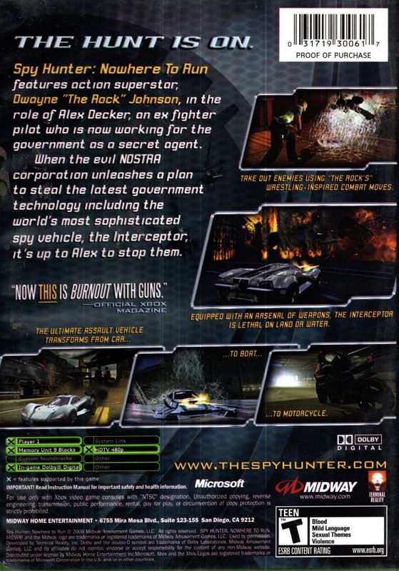 
Spy Hunter: Nowhere to Run | Xbox | back cover | Data by MobyGames.com