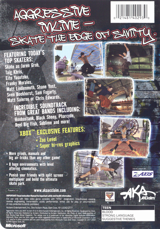 
Aggressive Inline | Xbox | back cover | Data by MobyGames.com