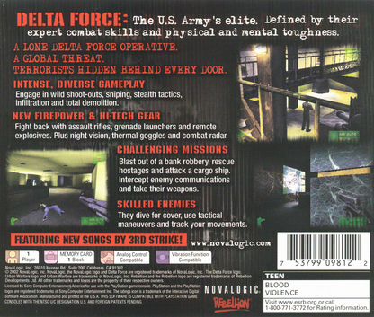 
Delta Force: Urban Warfare | PlayStation | back cover | Region: North America | source-country=Canada,United States | Data by MobyGames.com