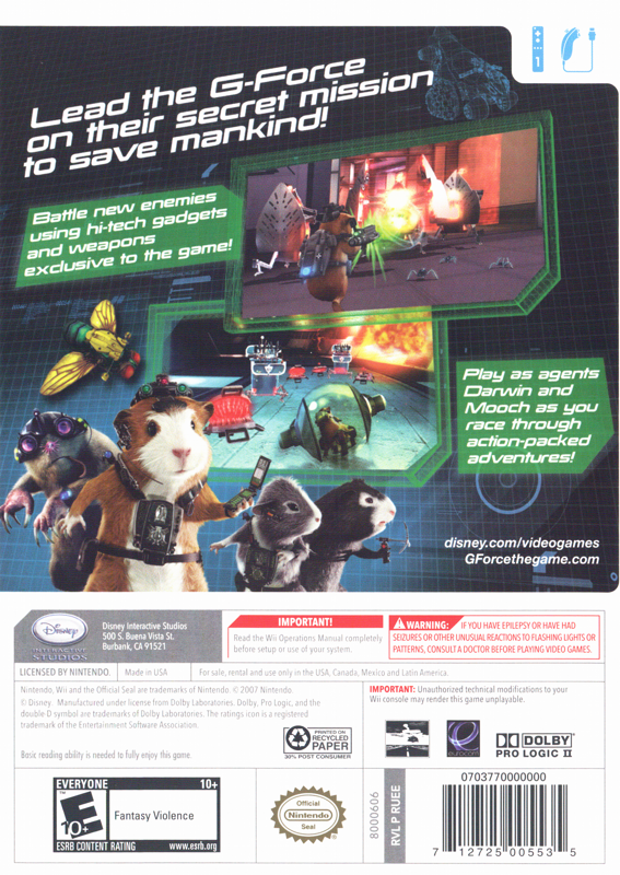 
Disney G-Force | Wii | back cover | Data by MobyGames.com
