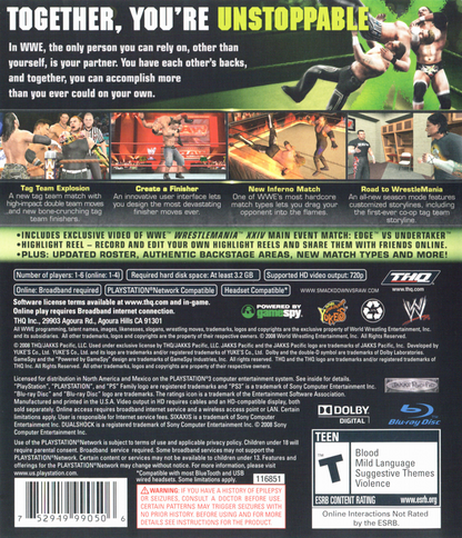 WWE Smackdown vs. Raw 2009 | PlayStation 3 | back cover | region=North America | source-country=United States | zypher-v2 | moby-71b73e849183 | Data by MobyGames.com
