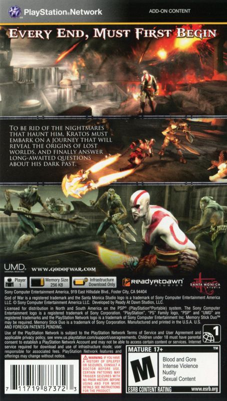 
God of War: Ghost of Sparta | PSP | back cover | Data by MobyGames.com