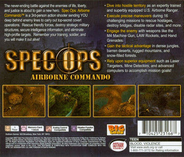 Spec Ops: Airborne Commando | PlayStation | back cover | region=North America | source-country=Canada,United States | zypher-v2 | moby-23509ebd9920 | Data by MobyGames.com
