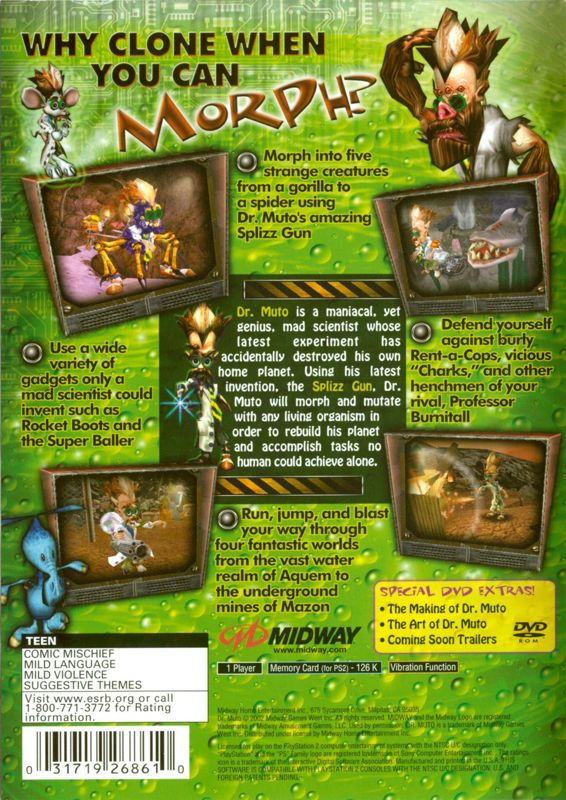 Dr. Muto | PlayStation 2 | back cover | region=North America | source-country=Canada,United States | zypher-v2 | moby-13a8d8191f93 | Data by MobyGames.com