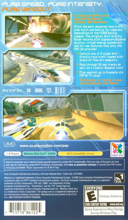 
WipEout Pure | PSP | back cover | Region: North America | source-country=Canada,United States | Data by MobyGames.com