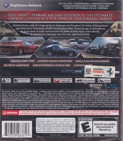 
Test Drive: Ferrari Racing Legends | PlayStation 3 | back cover | Data by MobyGames.com