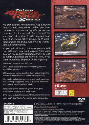 Tokyo Xtreme Racer: Zero | PlayStation 2 | back cover | region=North America | source-country=United States | zypher-v2 | moby-78ba7bf6545d | Data by MobyGames.com