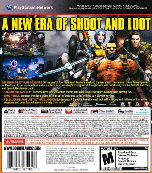 Borderlands 2 | PlayStation 3 | back cover | region=North America | source-country=United States | zypher-v2 | moby-b53ab0834ae8 | Data by MobyGames.com