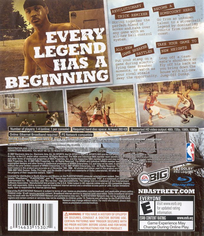 NBA Street Homecourt | PlayStation 3 | back cover | region=North America | source-country=Canada,Mexico,United States | zypher-v2 | moby-e7b4458eef72 | Data by MobyGames.com
