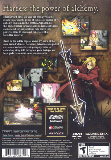 
Fullmetal Alchemist and the Broken Angel | PlayStation 2 | back cover | Region: North America | source-country=United States | Data by MobyGames.com