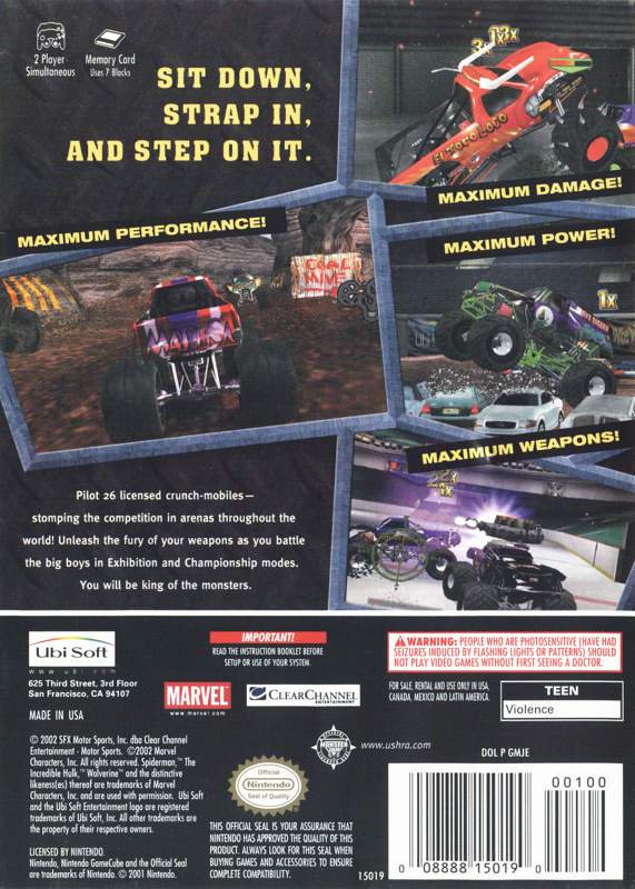 Monster Jam: Maximum Destruction | GameCube | back cover | Data by MobyGames.com