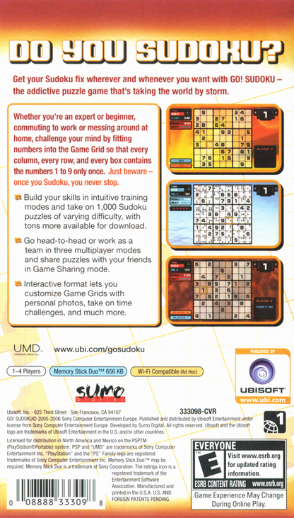 Go! Sudoku | PSP | back cover | region=North America | source-country=United States | zypher-v2 | moby-1dd145f1c481 | Data by MobyGames.com
