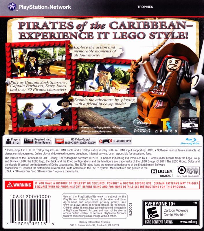 LEGO Pirates of the Caribbean: The Video Game | PlayStation 3 | back cover | region=North America | source-country=United States | zypher-v2 | moby-91bf1303c67e | Data by MobyGames.com