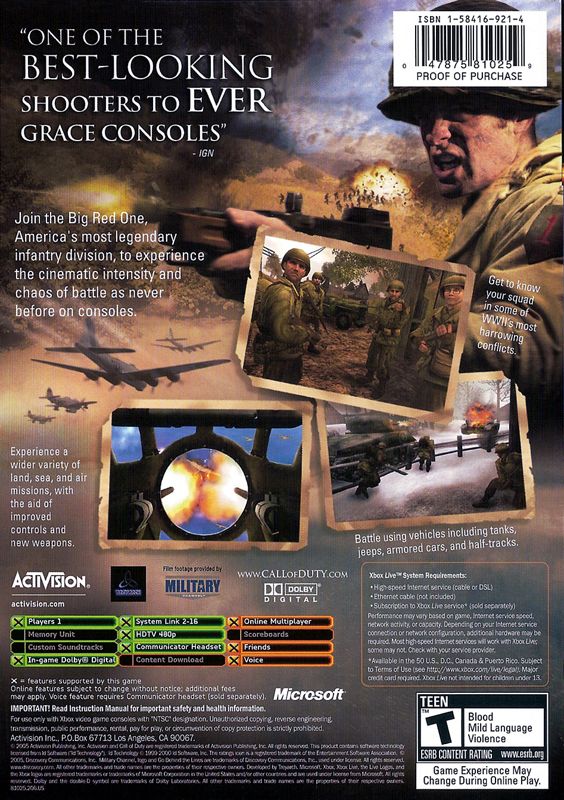 
Call of Duty 2: Big Red One | Xbox | back cover | Data by MobyGames.com