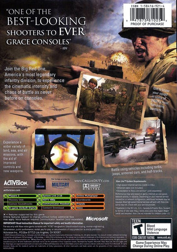 
Call of Duty 2: Big Red One | Xbox | back cover | Data by MobyGames.com