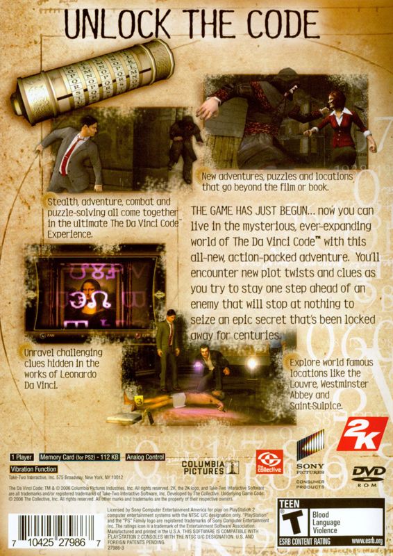 
The Da Vinci Code | PlayStation 2 | back cover | Data by MobyGames.com