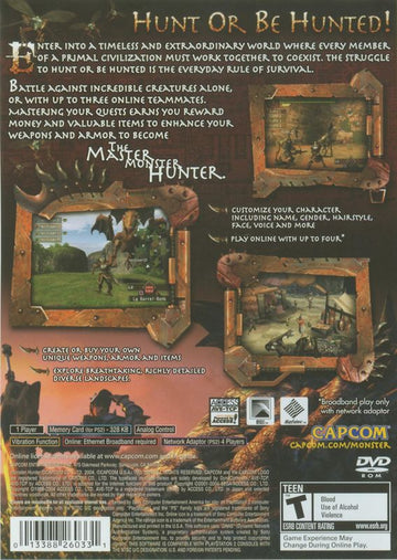 
Monster Hunter | PlayStation 2 | back cover | Region: North America | source-country=United States | Data by MobyGames.com