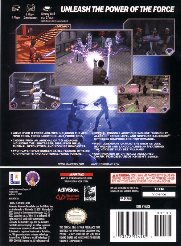 
Star Wars: Jedi Knight II - Jedi Outcast | GameCube | back cover | Data by MobyGames.com