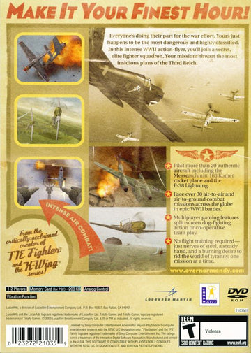 Secret Weapons Over Normandy | PlayStation 2 | back cover | region=North America | source-country=United States | zypher-v2 | moby-b0e5ff01d068 | Data by MobyGames.com