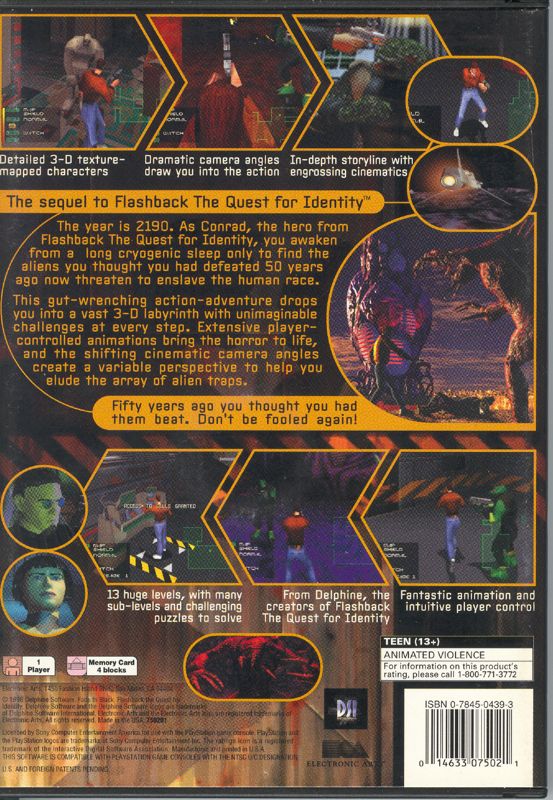 
Fade to Black | PlayStation | back cover | Region: North America | source-country=United States | Data by MobyGames.com