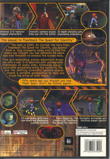 
Fade to Black | PlayStation | back cover | Region: North America | source-country=United States | Data by MobyGames.com