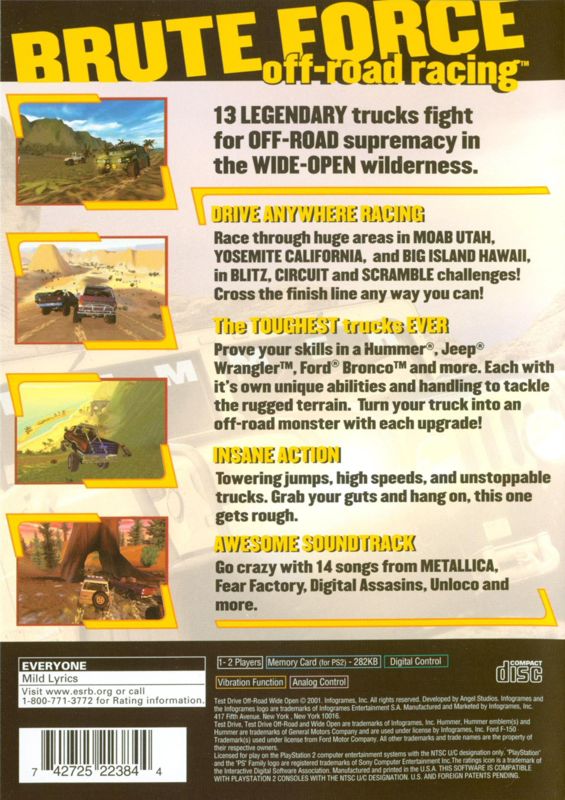 
Test Drive: Off-Road - Wide Open | PlayStation 2 | back cover | Data by MobyGames.com
