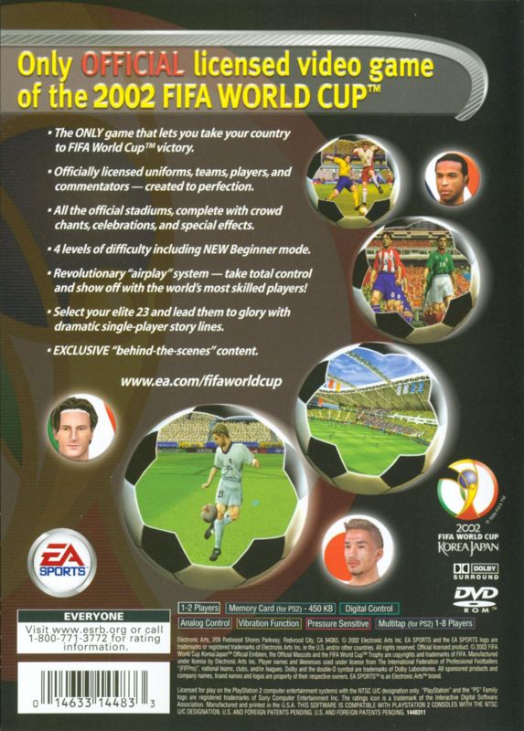 
2002 FIFA World Cup | PlayStation 2 | back cover | Region: North America | source-country=Canada,United States | Data by MobyGames.com