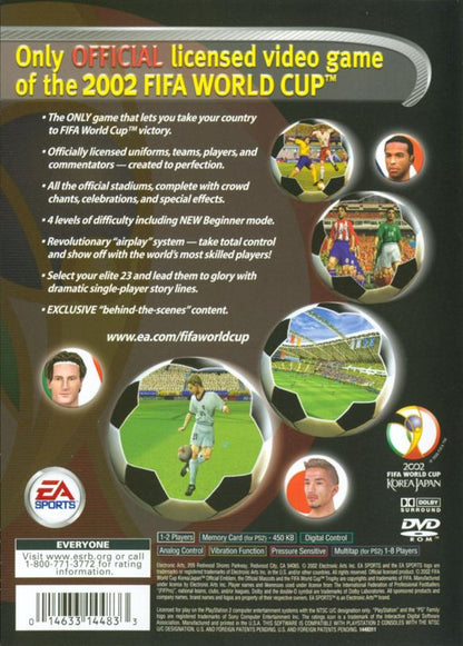 
2002 FIFA World Cup | PlayStation 2 | back cover | Region: North America | source-country=Canada,United States | Data by MobyGames.com