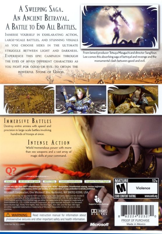 
N3: Ninety-Nine Nights | Xbox 360 | back cover | Region: North America | source-country=United States | Data by MobyGames.com