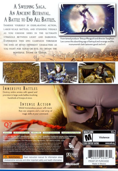 
N3: Ninety-Nine Nights | Xbox 360 | back cover | Region: North America | source-country=United States | Data by MobyGames.com