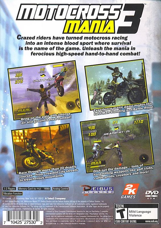 Motocross Mania 3 | PlayStation 2 | back cover | region=North America | source-country=United States | zypher-v2 | moby-7a2aebacb0ba | Data by MobyGames.com