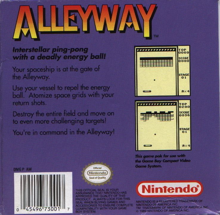 Alleyway | Game Boy | back cover | Data by MobyGames.com