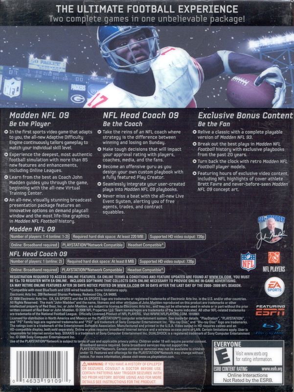 Madden NFL: XX Years (Collector's Edition) | PlayStation 3 | back cover | region=North America | source-country=Canada,Mexico,United States | zypher-v2 | moby-ed61817870c2 | Data by MobyGames.com
