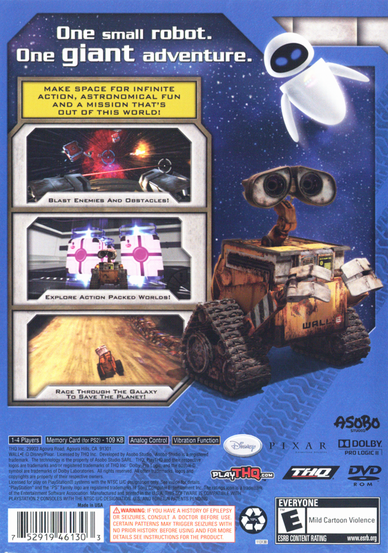 Disney•Pixar Wall-E | PlayStation 2 | back cover | Data by MobyGames.com