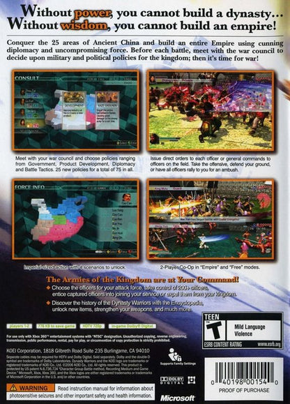 
Dynasty Warriors 5: Empires | Xbox 360 | back cover | Region: North America | source-country=United States | Data by MobyGames.com