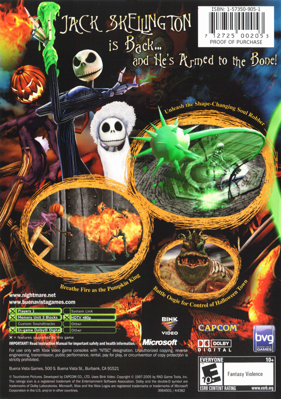 
Tim Burton's The Nightmare Before Christmas: Oogie's Revenge | Xbox | back cover | Data by MobyGames.com