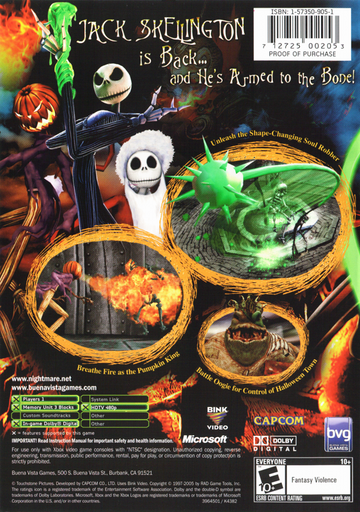 
Tim Burton's The Nightmare Before Christmas: Oogie's Revenge | Xbox | back cover | Data by MobyGames.com