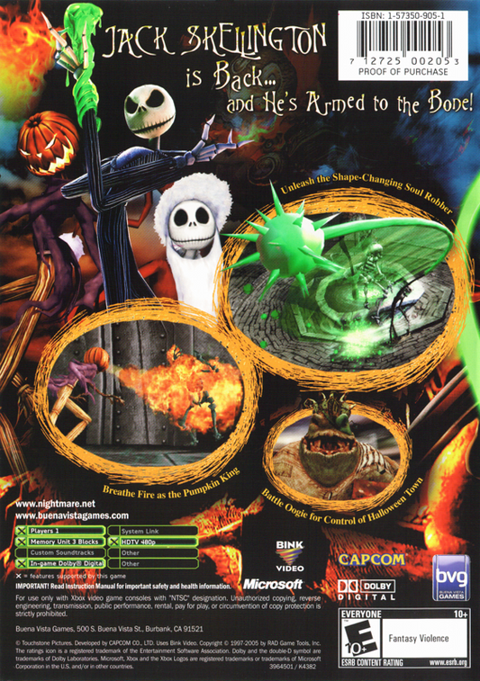 
Tim Burton's The Nightmare Before Christmas: Oogie's Revenge | Xbox | back cover | Data by MobyGames.com