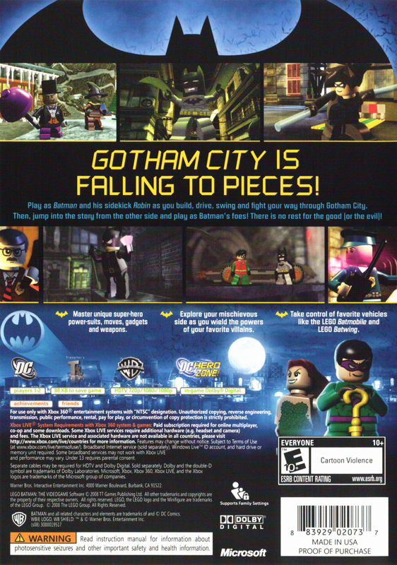 LEGO Batman: The Videogame | Xbox 360 | back cover | region=North America | source-country=United States | zypher-v2 | moby-5a2b668b5ebf | Data by MobyGames.com